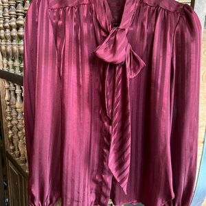 Vintage Women's Satin Tie-Neck Blouse in Burgundy